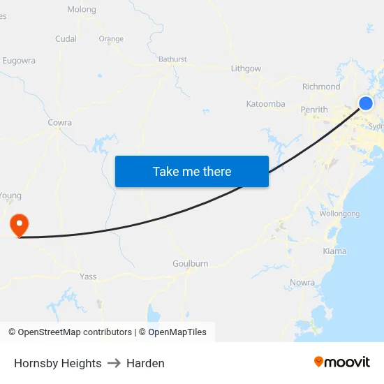 Hornsby Heights to Harden map