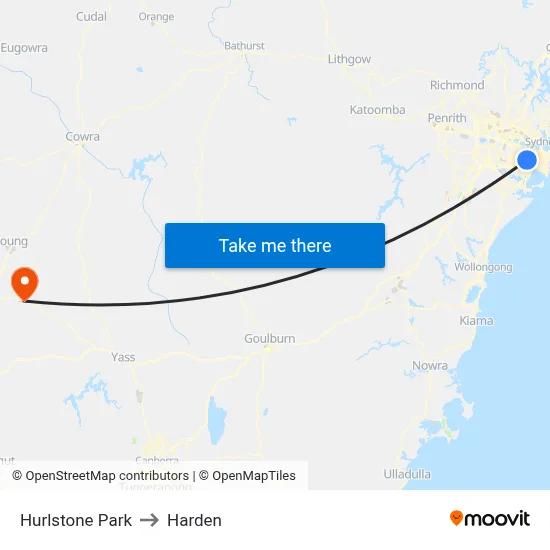 Hurlstone Park to Harden map