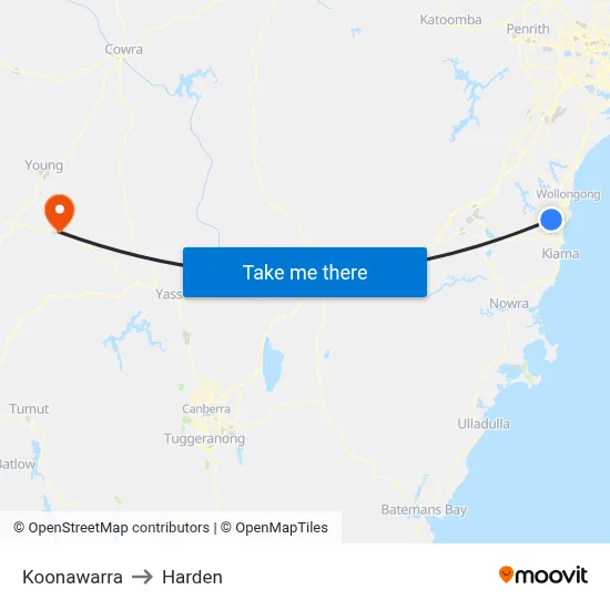 Koonawarra to Harden map