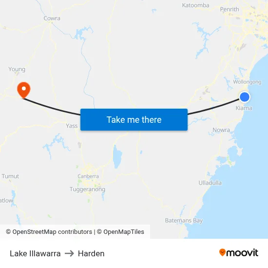 Lake Illawarra to Harden map