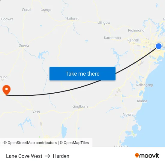 Lane Cove West to Harden map