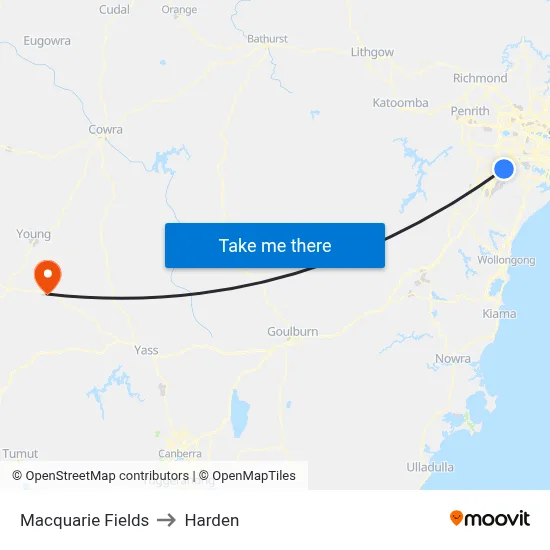 Macquarie Fields to Harden map