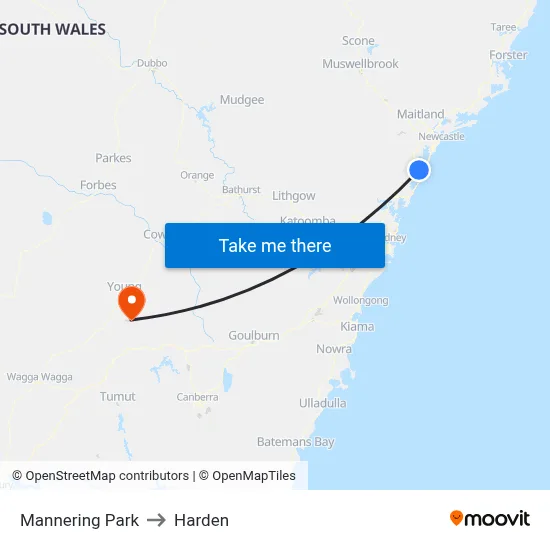 Mannering Park to Harden map