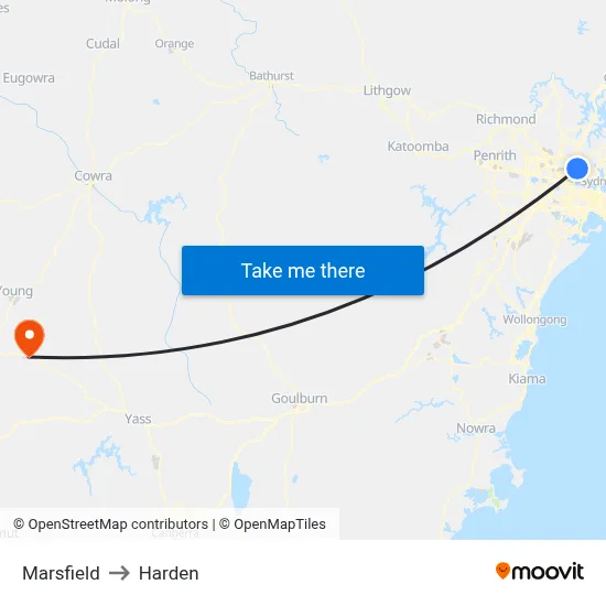 Marsfield to Harden map