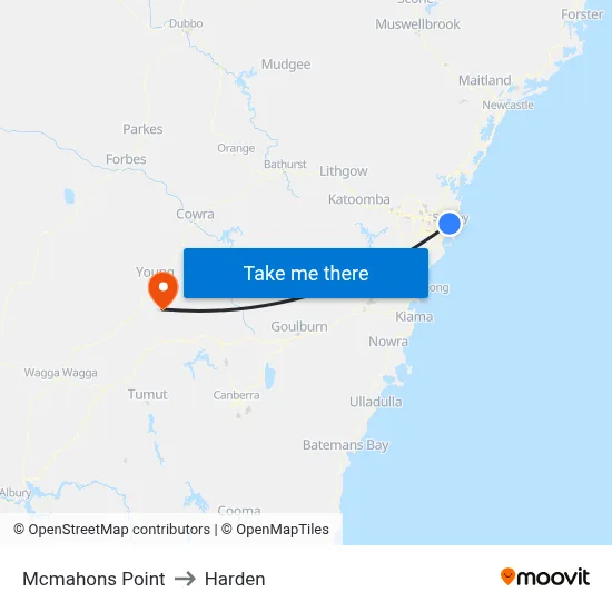 Mcmahons Point to Harden map