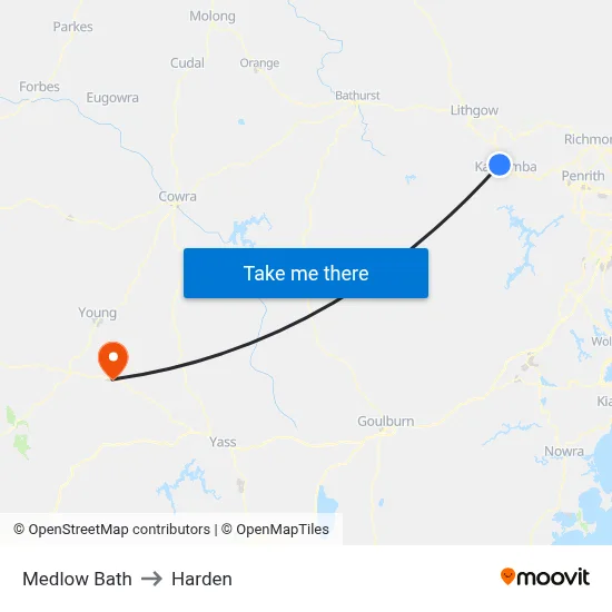 Medlow Bath to Harden map