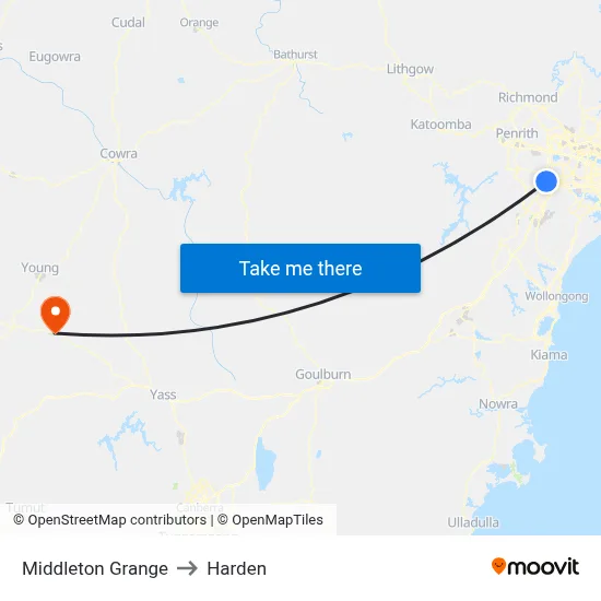 Middleton Grange to Harden map