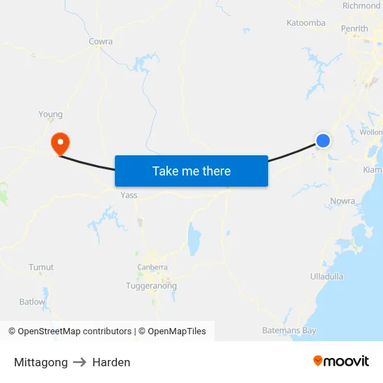 Mittagong to Harden map