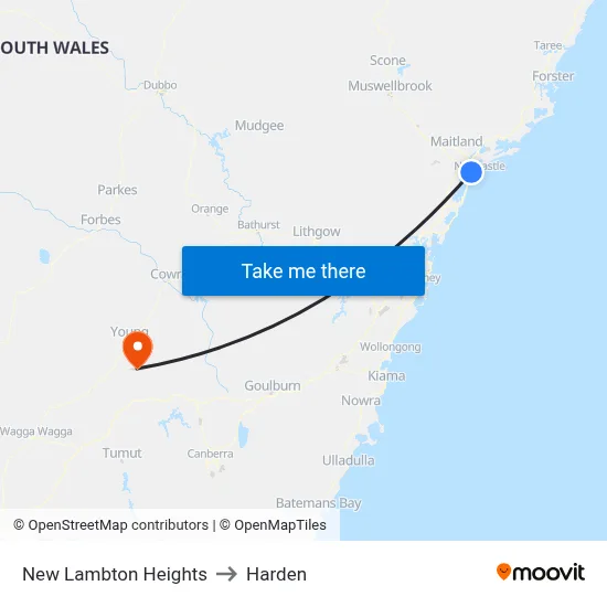 New Lambton Heights to Harden map