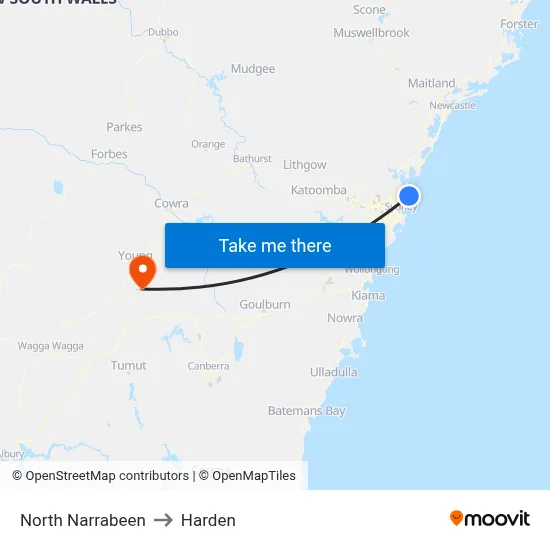 North Narrabeen to Harden map