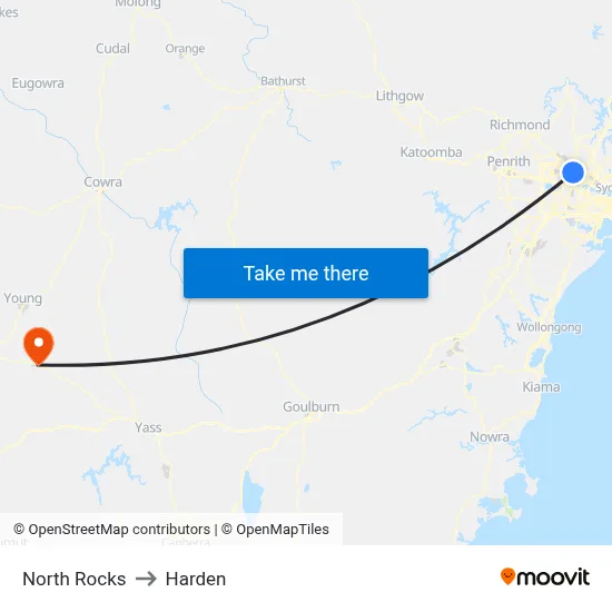 North Rocks to Harden map