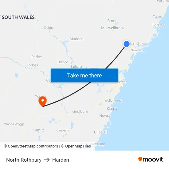 North Rothbury to Harden map