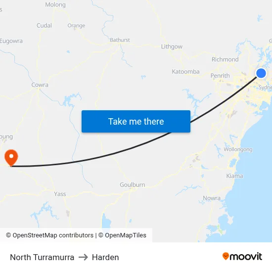 North Turramurra to Harden map