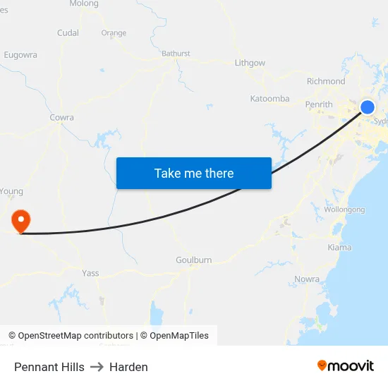 Pennant Hills to Harden map