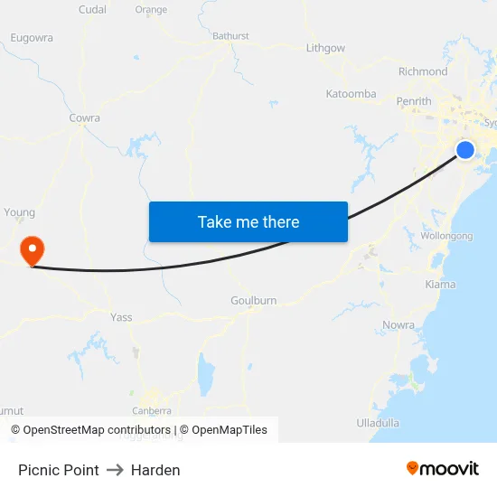 Picnic Point to Harden map