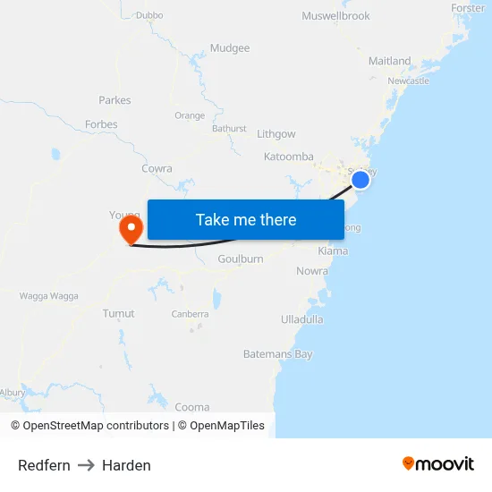 Redfern to Harden map
