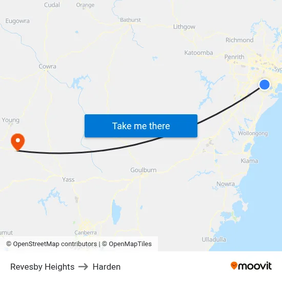 Revesby Heights to Harden map