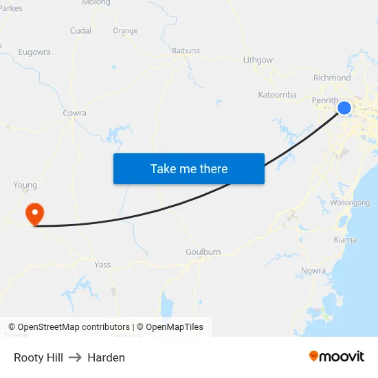 Rooty Hill to Harden map