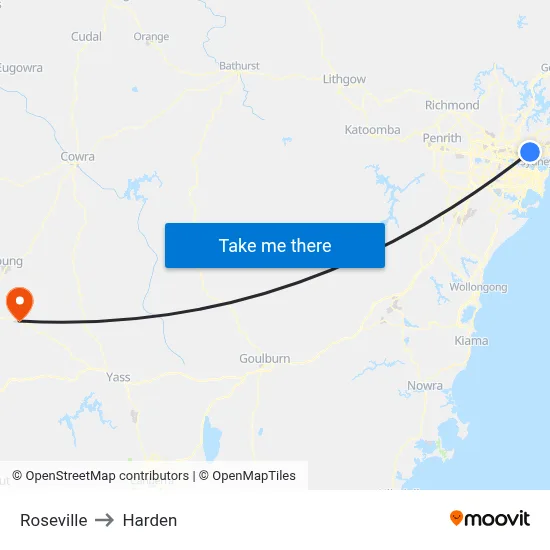 Roseville to Harden map