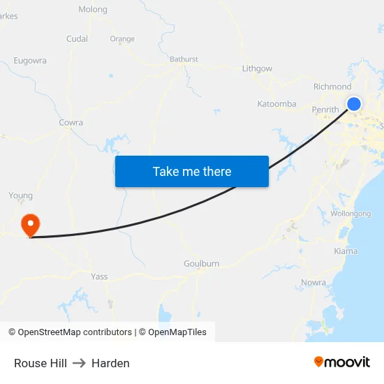 Rouse Hill to Harden map