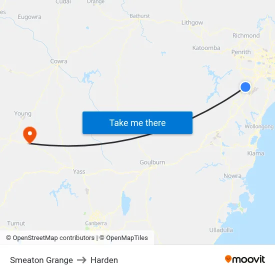 Smeaton Grange to Harden map