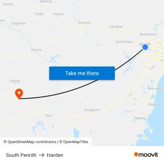 South Penrith to Harden map