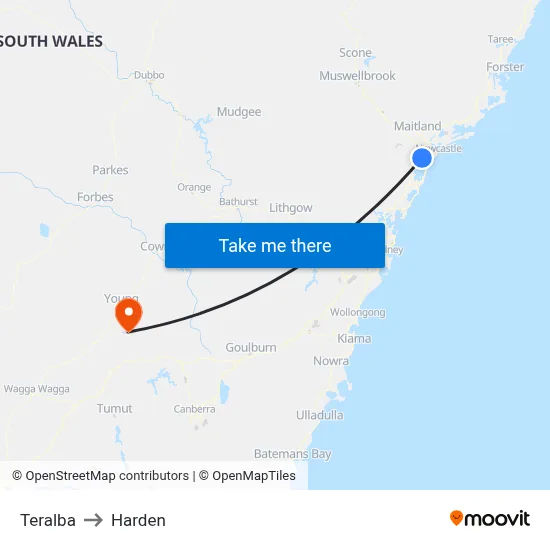 Teralba to Harden map