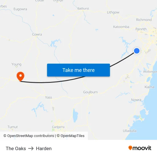 The Oaks to Harden map