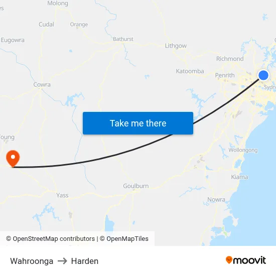 Wahroonga to Harden map
