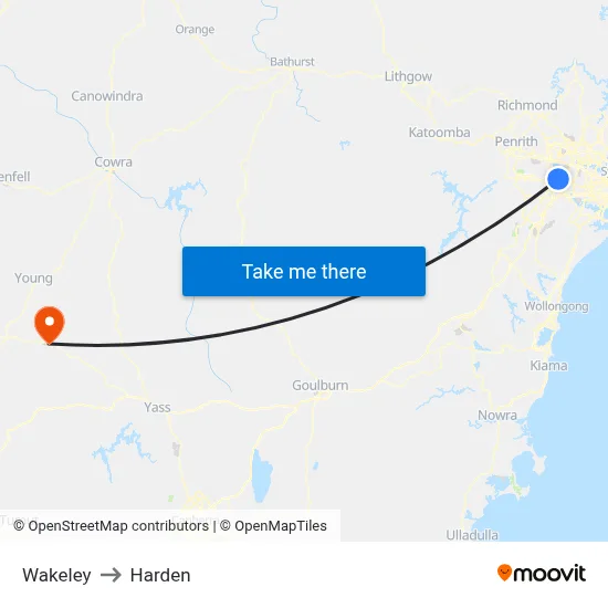 Wakeley to Harden map