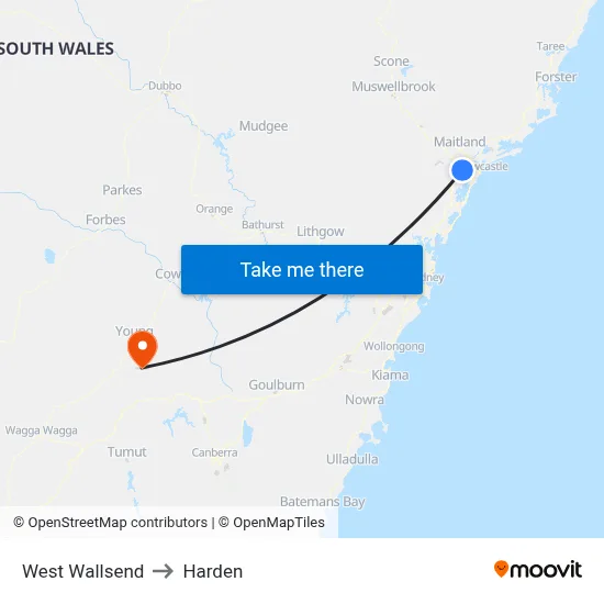 West Wallsend to Harden map