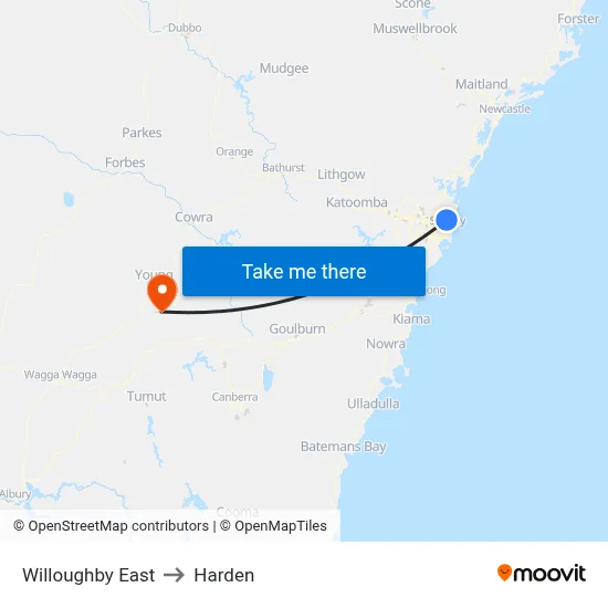 Willoughby East to Harden map