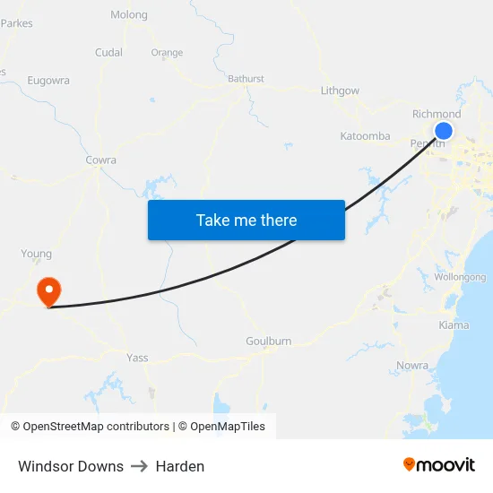 Windsor Downs to Harden map