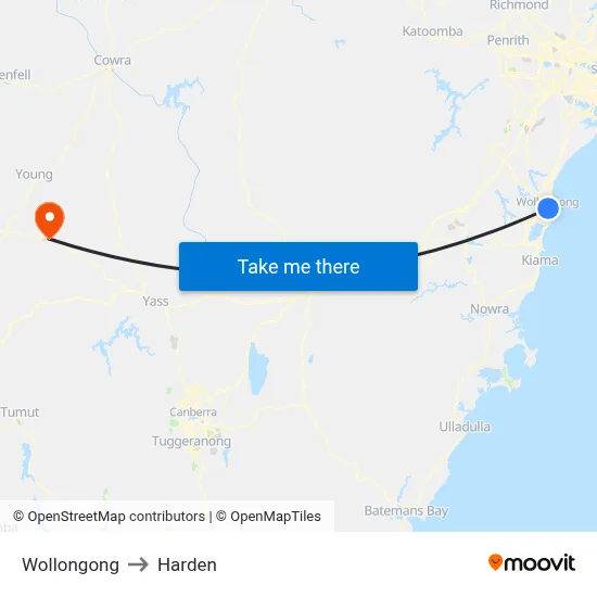 Wollongong to Harden map
