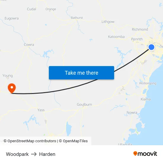 Woodpark to Harden map