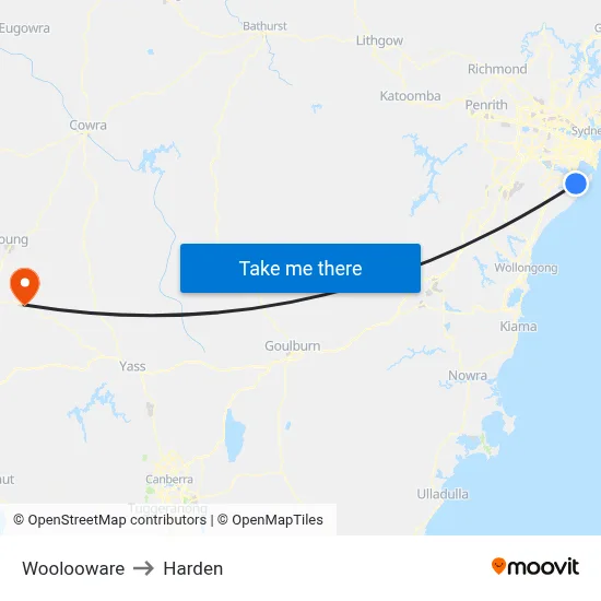 Woolooware to Harden map
