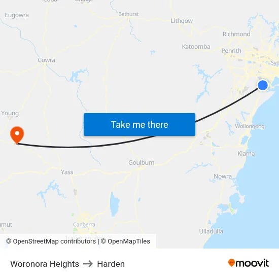 Woronora Heights to Harden map