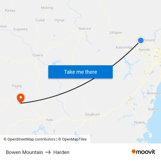 Bowen Mountain to Harden map