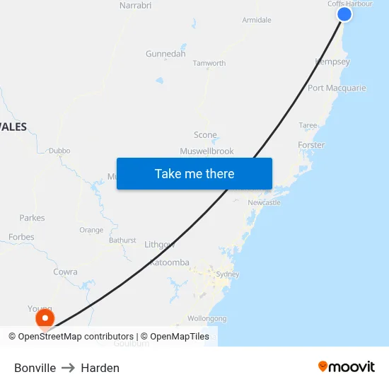 Bonville to Harden map