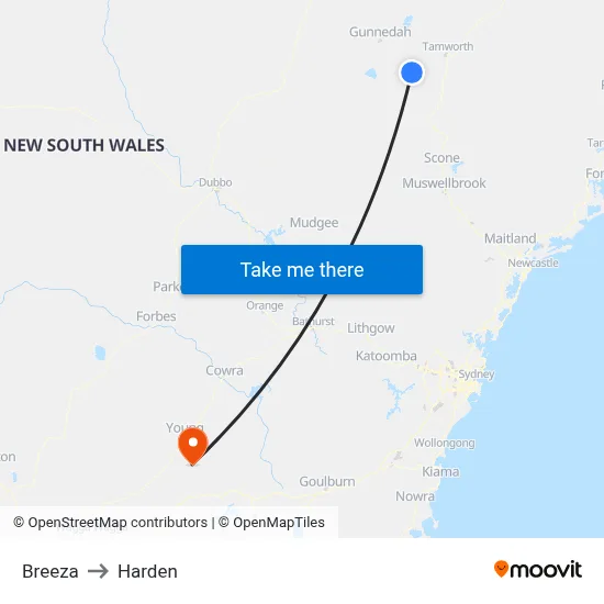 Breeza to Harden map