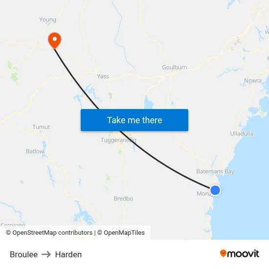 Broulee to Harden map
