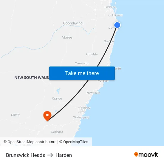 Brunswick Heads to Harden map