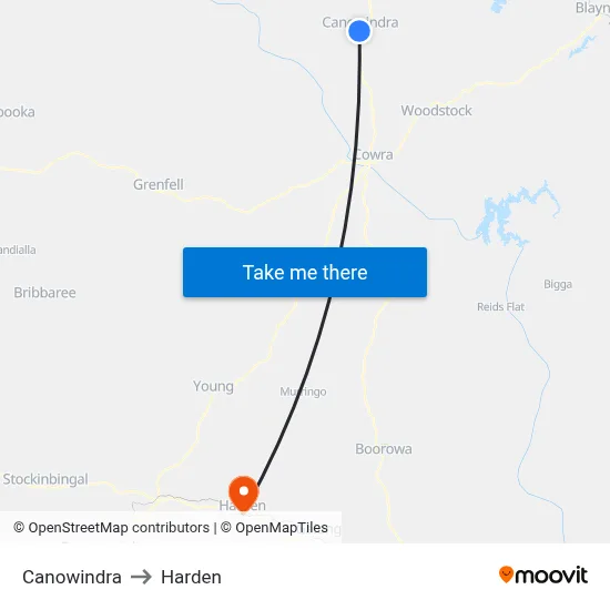 Canowindra to Harden map