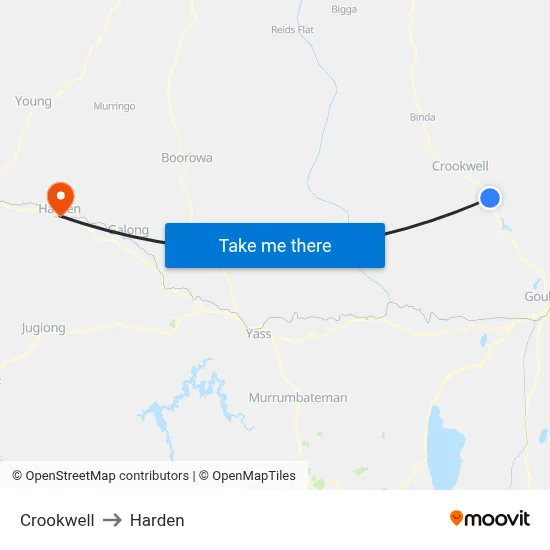 Crookwell to Harden map