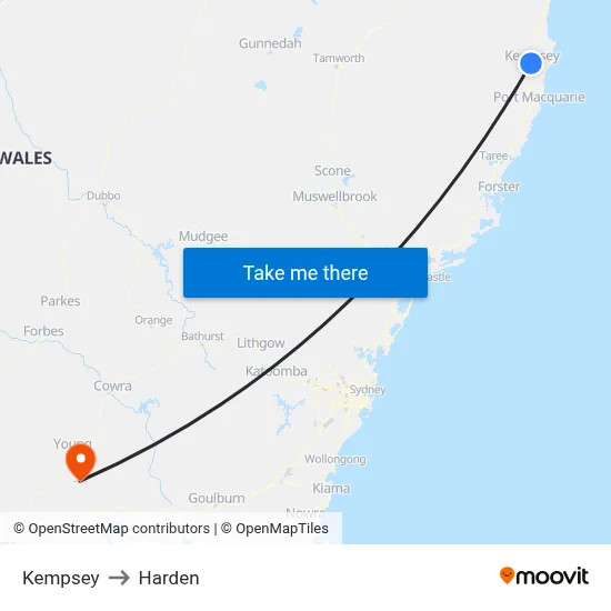 Kempsey to Harden map