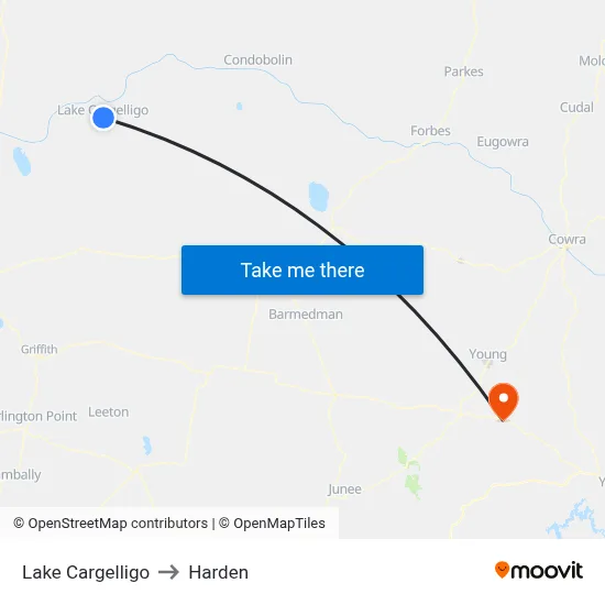 Lake Cargelligo to Harden map