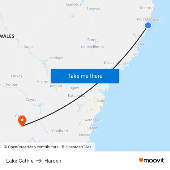 Lake Cathie to Harden map