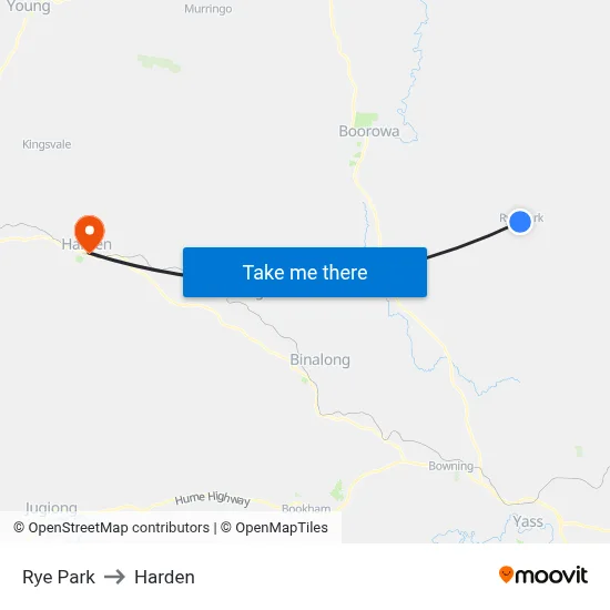 Rye Park to Harden map