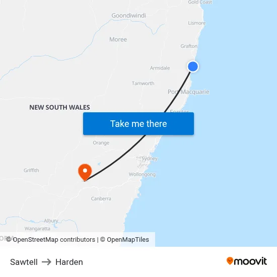 Sawtell to Harden map