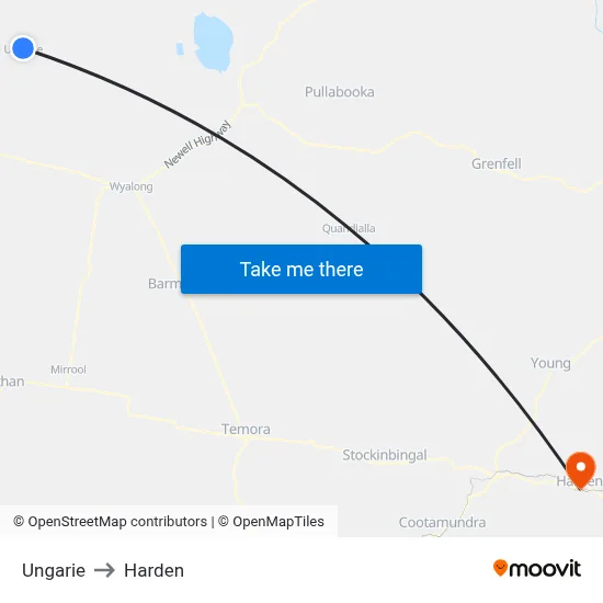 Ungarie to Harden map